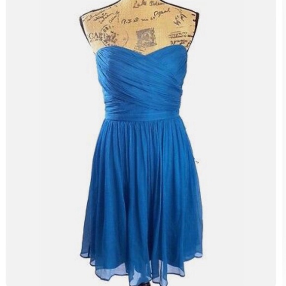 J Crew100%  blue silk chiffon strapless mini dress called Arabella - Picture 2 of 14
